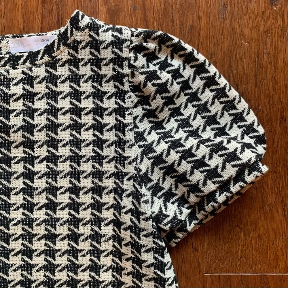 ZARA Kids Metallic Houndstooth Bubble Sleeve Dress | Size 13/14
